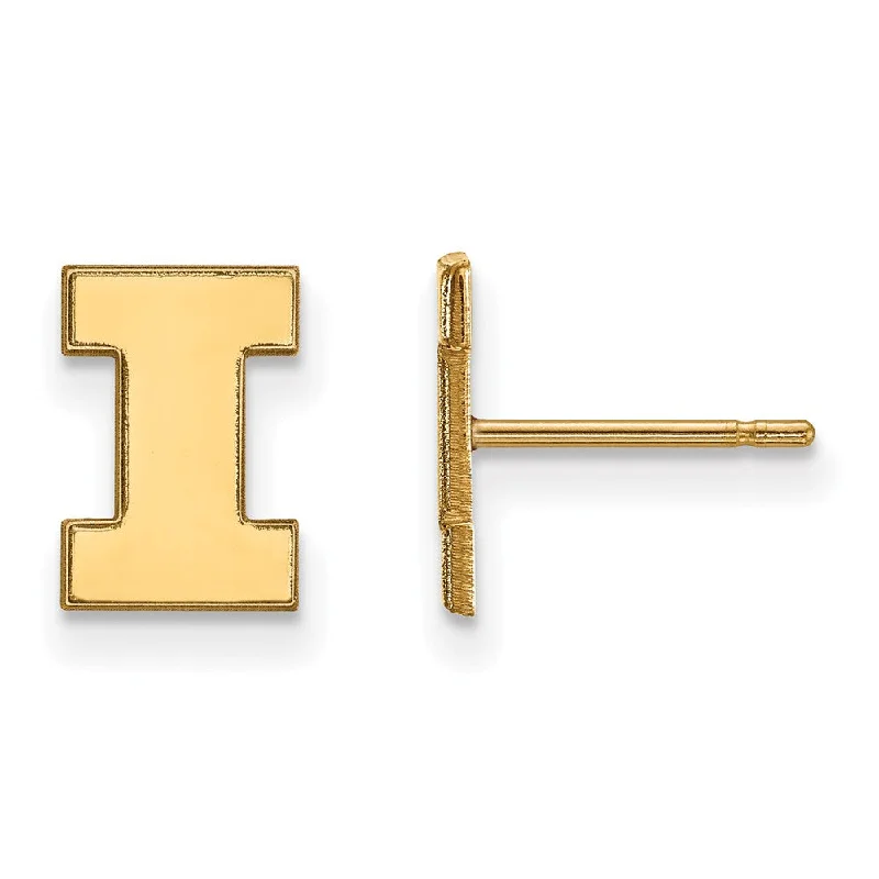 Ladies earrings bohemian charm-14k Gold Plated Silver Univ. of Illinois XS (Tiny) Post Earrings