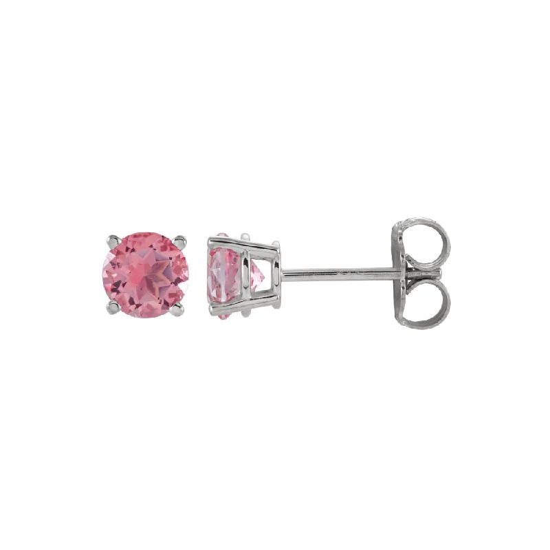 Ladies earrings girlfriend gifts-4mm Round Pink Tourmaline Stud Earrings in 14k White Gold