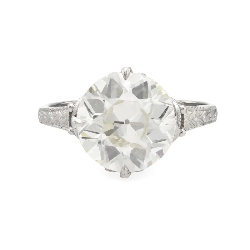 Ladies engagement rings dainty looks-Antique GIA 2.88 carat old European cut diamond 9k white gold engagement ring