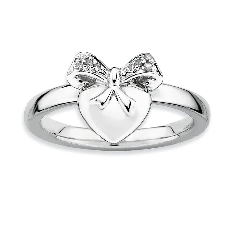 Ladies ring classic looks-Sterling Silver Stackable .24 Ctw HI/I3 Diamond 10mm Heart Ring