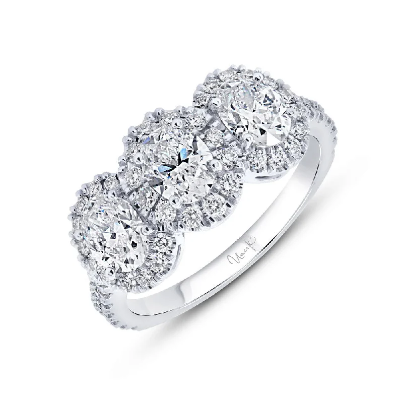 Ladies engagement rings matching sets-Uneek Signature Collection Triple-Halo Oval Shaped Diamond Engagement Ring