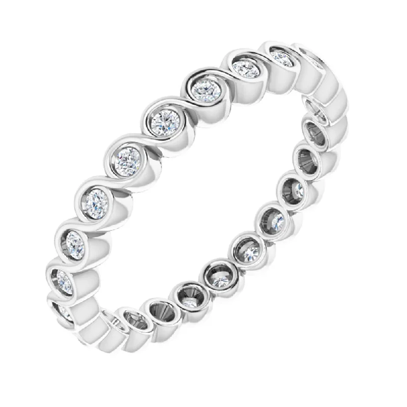 Ladies ring holiday gifts-14K White Gold 1/3 CTW Diamond Bezel Set Eternity Swirl Band