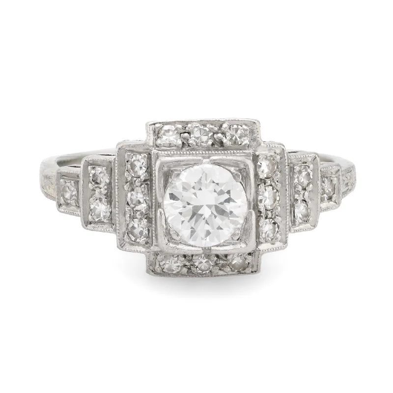 Ladies engagement rings worldwide trends-Art Deco 14k white gold diamond engagement ring