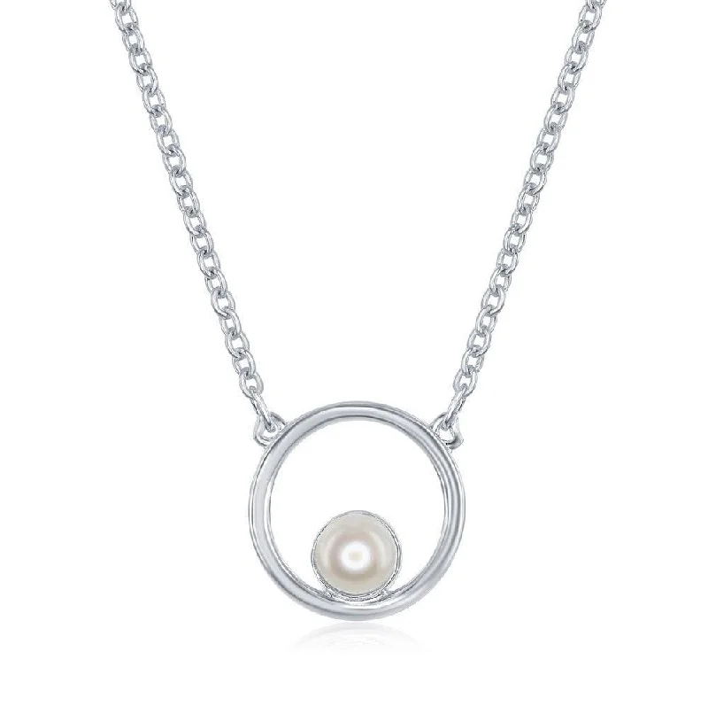 Ladies necklaces rose gold-Sterling Silver Open Circle with FWP Necklace