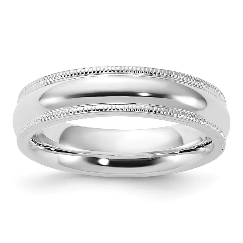 Ladies ring diamond inlays-5mm Sterling Silver Half Round Milgrain Comfort Fit Band