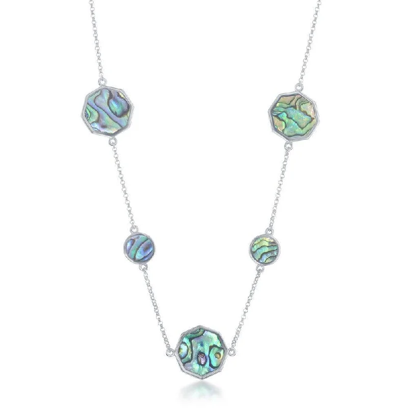 Ladies necklaces gothic appeal-Sterling Silver Round and Hexagon Necklace - Abalone