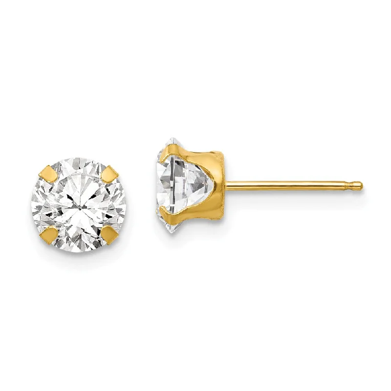 Ladies earrings small drops-6.5mm Round Cubic Zirconia Stud Earrings in 14k Yellow Gold