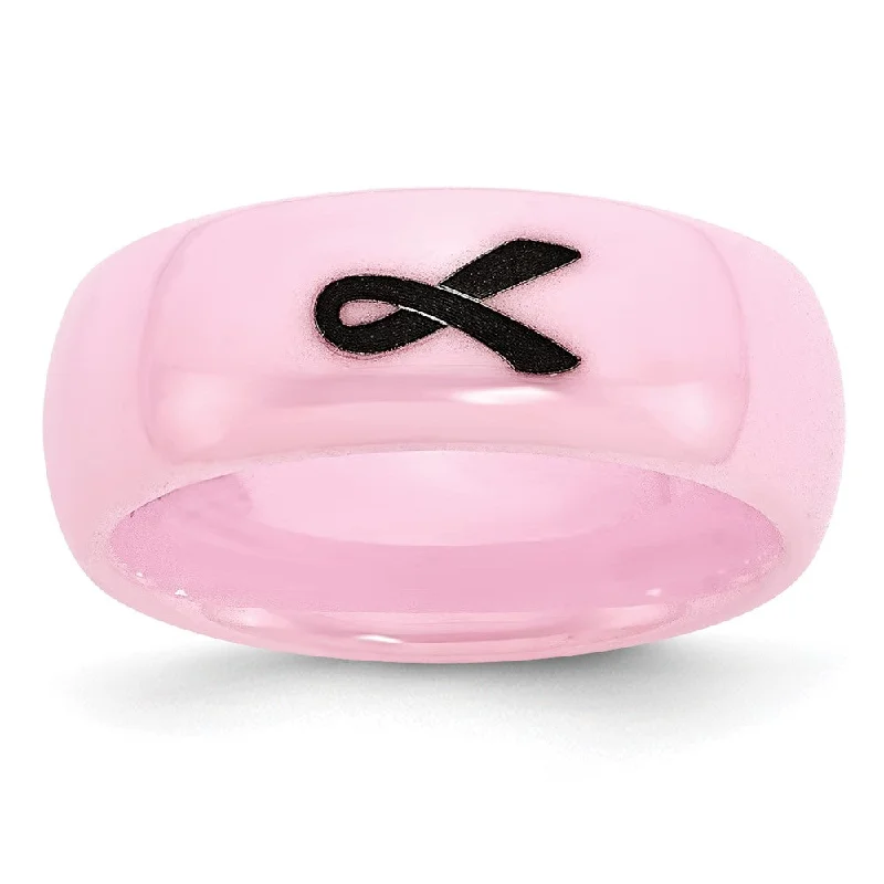 Ladies ring jade details-8mm Pink Ceramic Black Laser Etched Ribbon Standard Fit Band