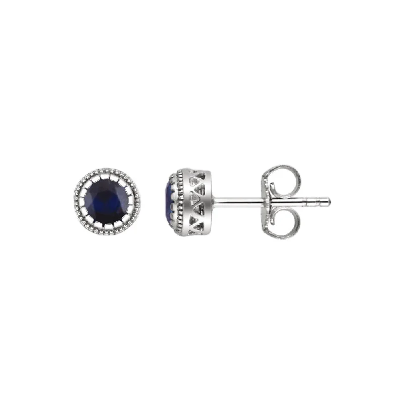 Ladies earrings group designs-Blue Sapphire September Birthstone 8mm 14k White Gold Stud Earrings