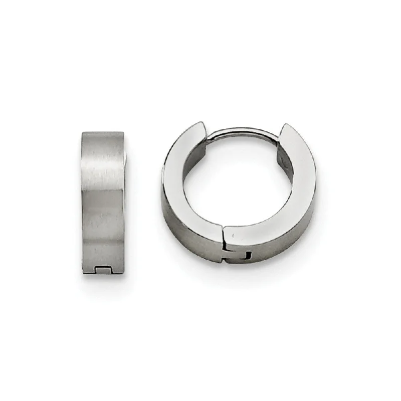 Ladies earrings handmade pieces-Stainless Steel Brushed Hinged Huggie Round Hoop Earrings, 4 x 14mm