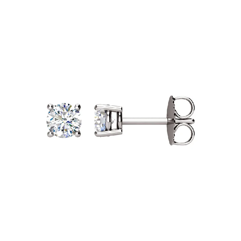 Ladies earrings gold-plated-Round 3/4 Cttw Basket Style Diamond Stud Earrings in 14k White Gold