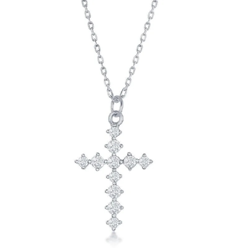 Ladies necklaces viral picks-Sterling Silver CZ Cross Necklace