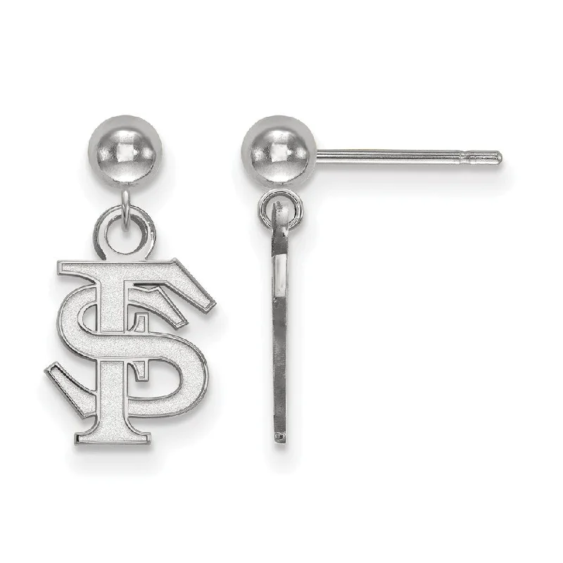 Ladies earrings care tips-14k White Gold Florida State University Ball Dangle Earrings