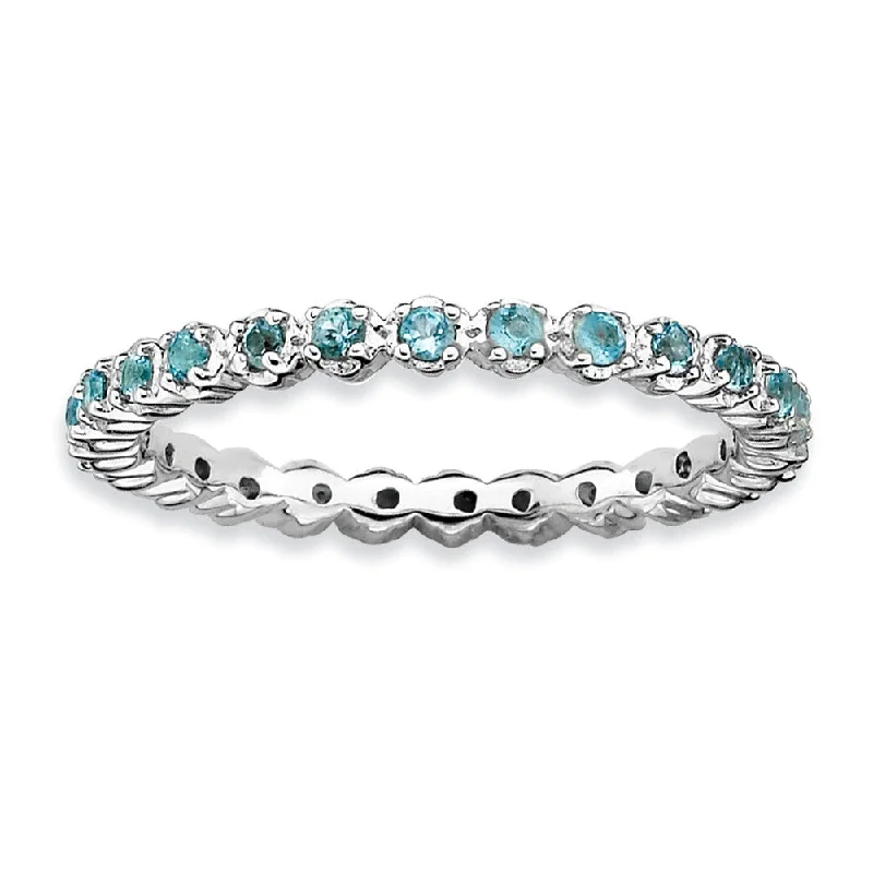 Ladies ring latest trends-2.25mm Silver Stackable Blue Topaz Band