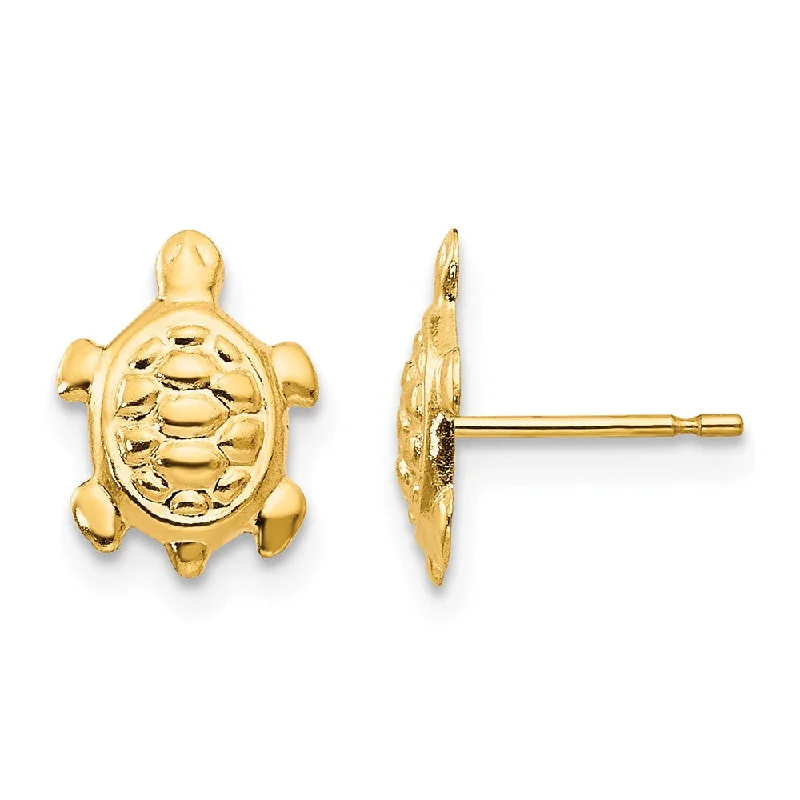 Ladies earrings buying tips-Kids Turtle Post Earrings in 14k Yellow Gold