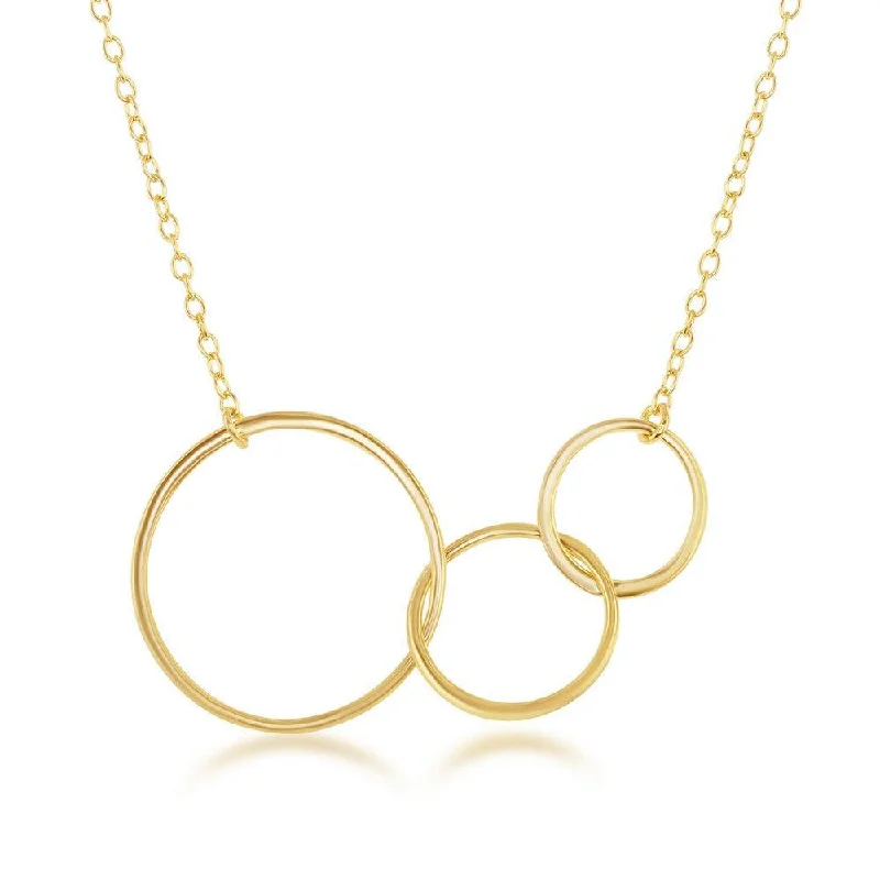 Ladies necklaces casual vibes-Sterling Silver Interlocking Graduating Three-Generation Open Circle Necklace - Gold Plated