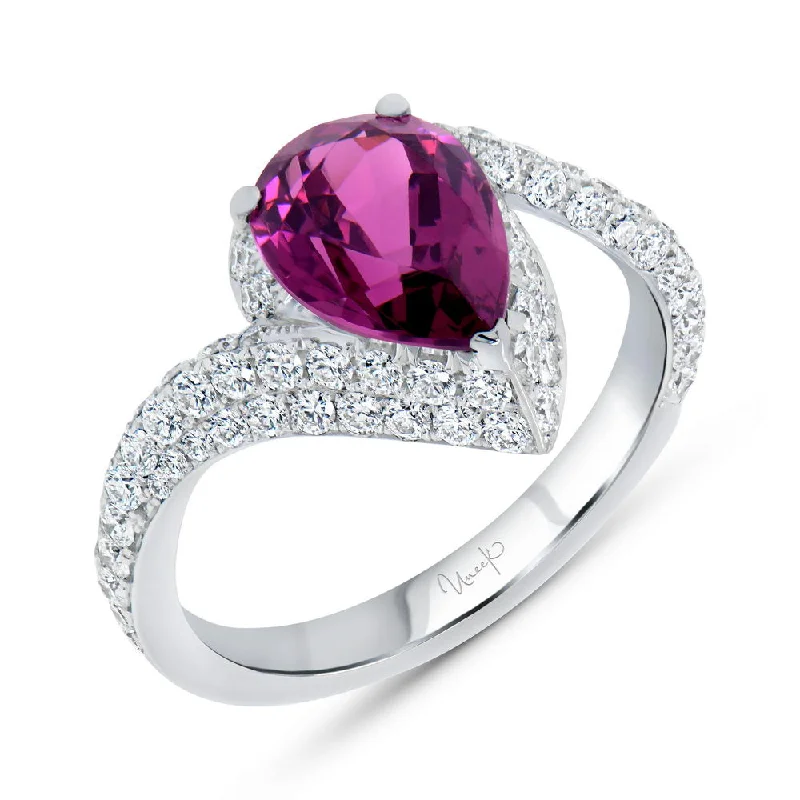 Ladies engagement rings luxury brands-Uneek Precious Collection Bypass Pear Shaped Rhodolite Engagement Ring