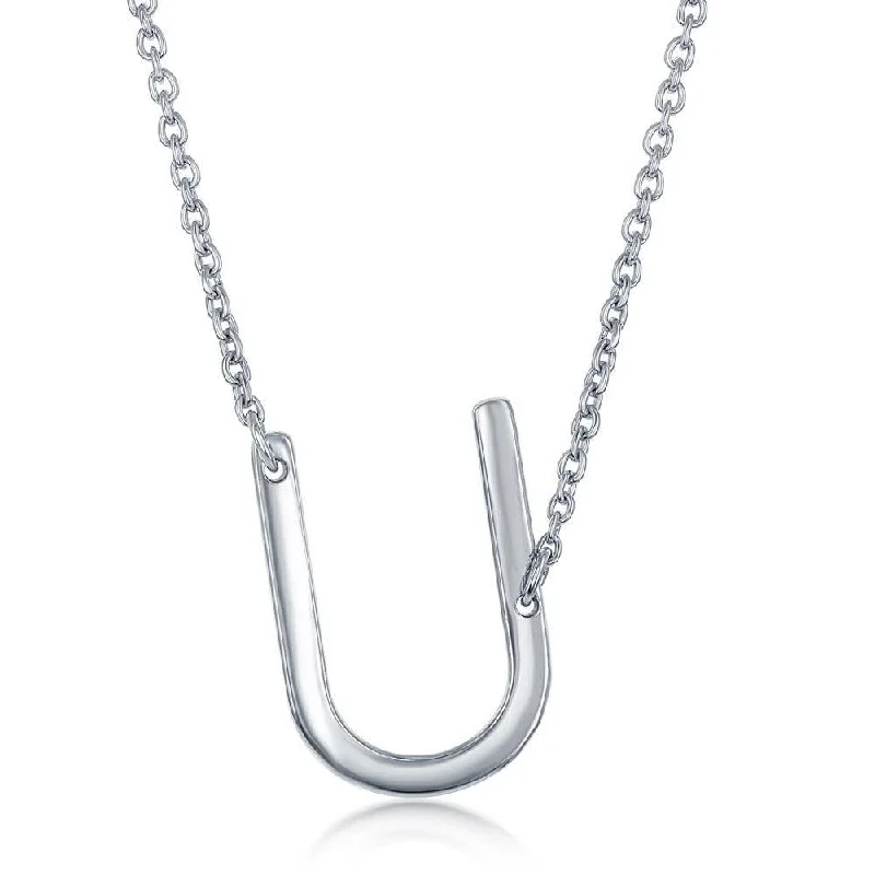 Ladies necklaces statement pieces-Sterling Silver Sideways U Initial Necklace