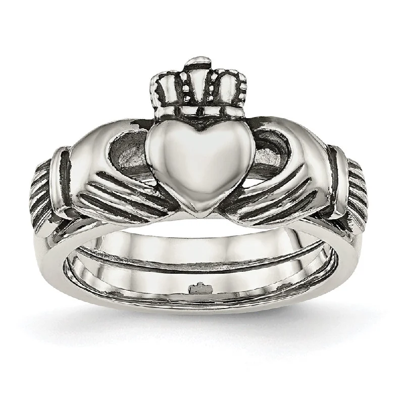 Ladies ring hollow patterns-Stainless Steel Love, Loyalty, Friendship Claddagh Hinged Ring