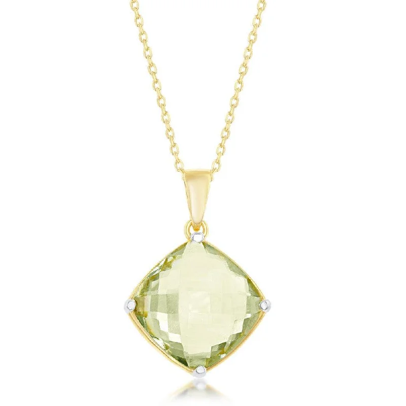 Ladies necklaces openwork patterns-Sterling Silver Gold Plated 7.22cttw Green Amethyst Necklace