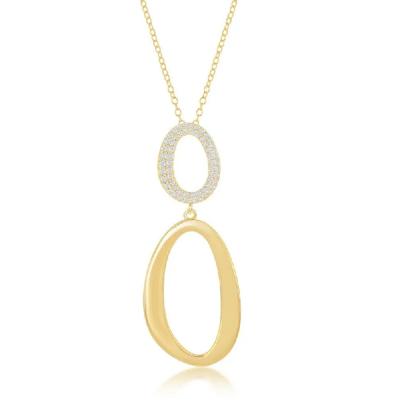 Ladies necklaces minimalist trends-Sterling Silver GP Double Oval Shiny and CZ Necklace