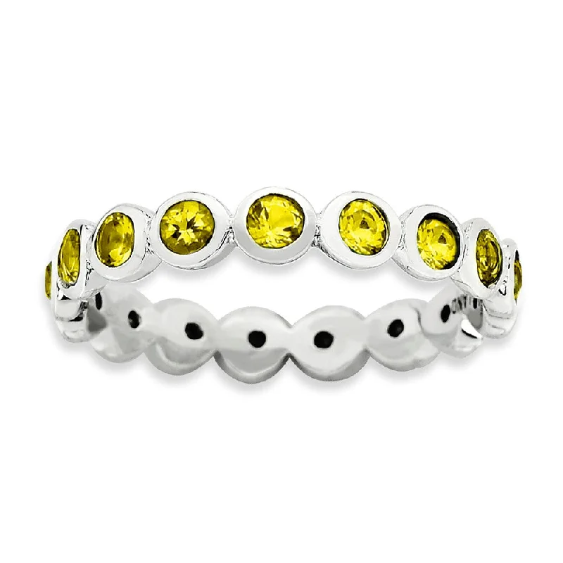 Ladies ring casual vibes-3.5mm Sterling Silver with Yellow Crystals Stackable Band