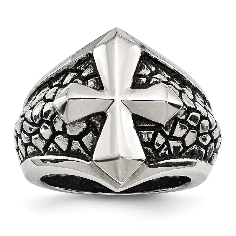 Ladies ring price range-Men's 21mm Stainless Steel Tapered Cross Ring