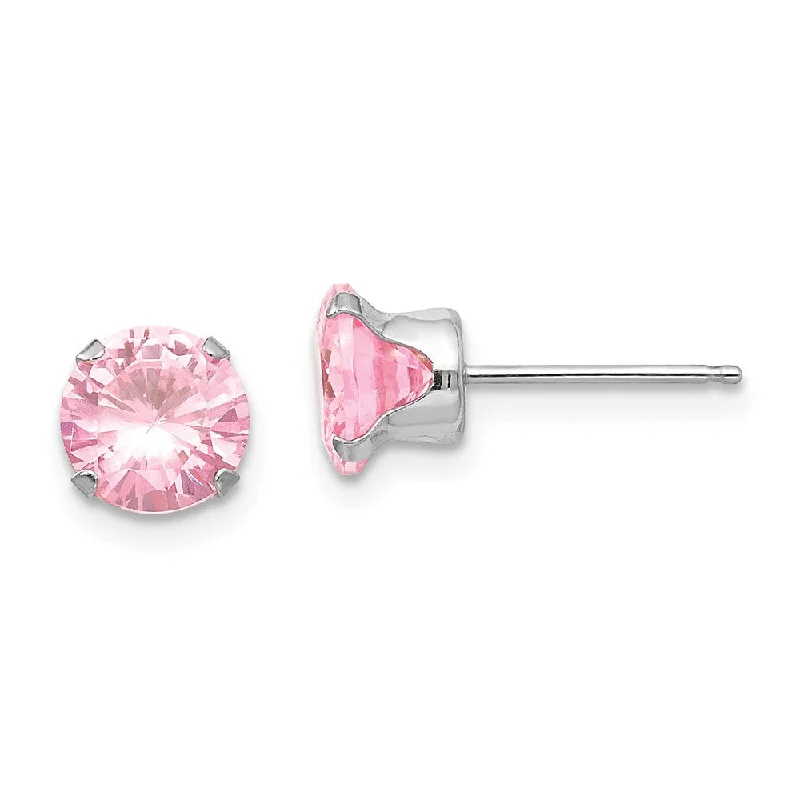 Ladies earrings chandelier styles-6.5mm Pink Cubic Zirconia Stud Earrings in 14k White Gold