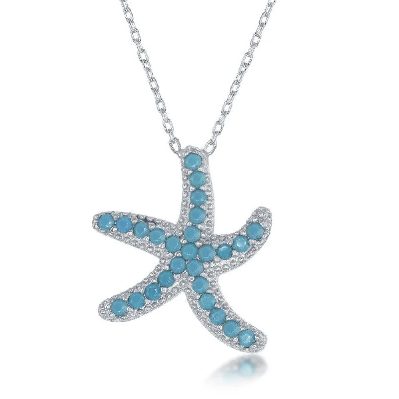 Ladies necklaces affordable picks-Sterling Silver Turquoise Cubic Zirconia Starfish Necklace