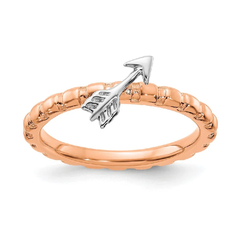 Ladies ring sentimental value-Sterling Silver 14k Rose Gold & Rhodium Plated Stack Arrow Ring