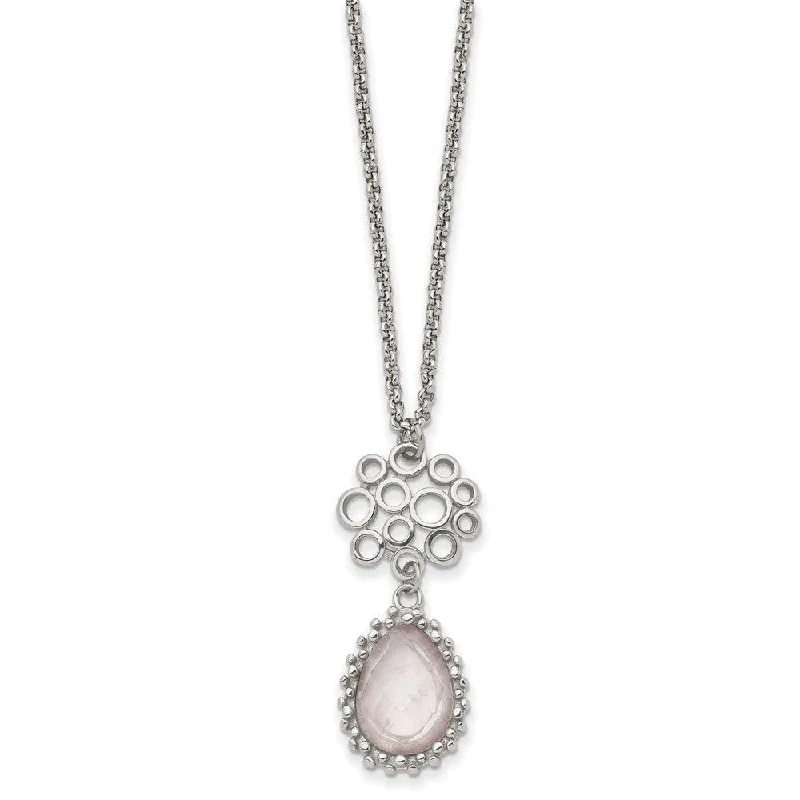 Ladies necklaces gold-plated-Stainless Steel Polished Rose Quartz w/2in ext. Necklace