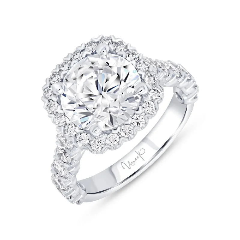 Ladies engagement rings three-stone-Uneek Timeless Collection Halo Engagement Ring