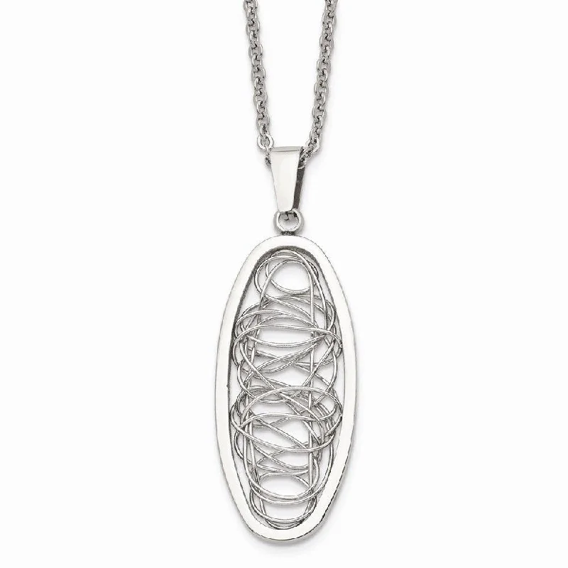 Ladies necklaces worldwide trends-Stainless Steel Wire Designed Oval Pendant Necklace