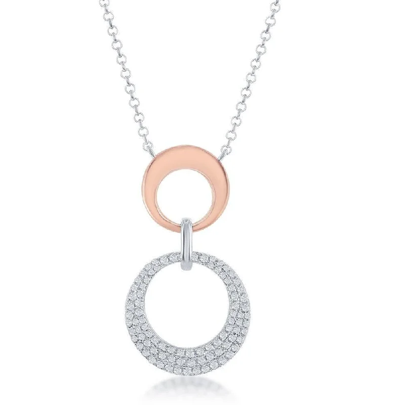 Ladies necklaces bridal jewelry-Sterling Silver Shiny and Micro Pave Open Circle Necklace