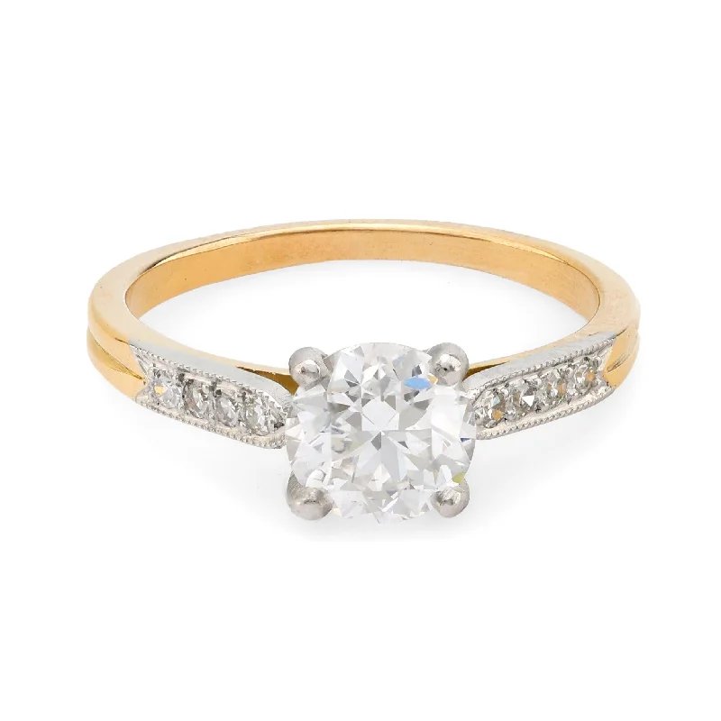 Ladies engagement rings Asian-inspired-French GIA 1.19 carat round brilliant diamond 18k yellow gold engagement ring