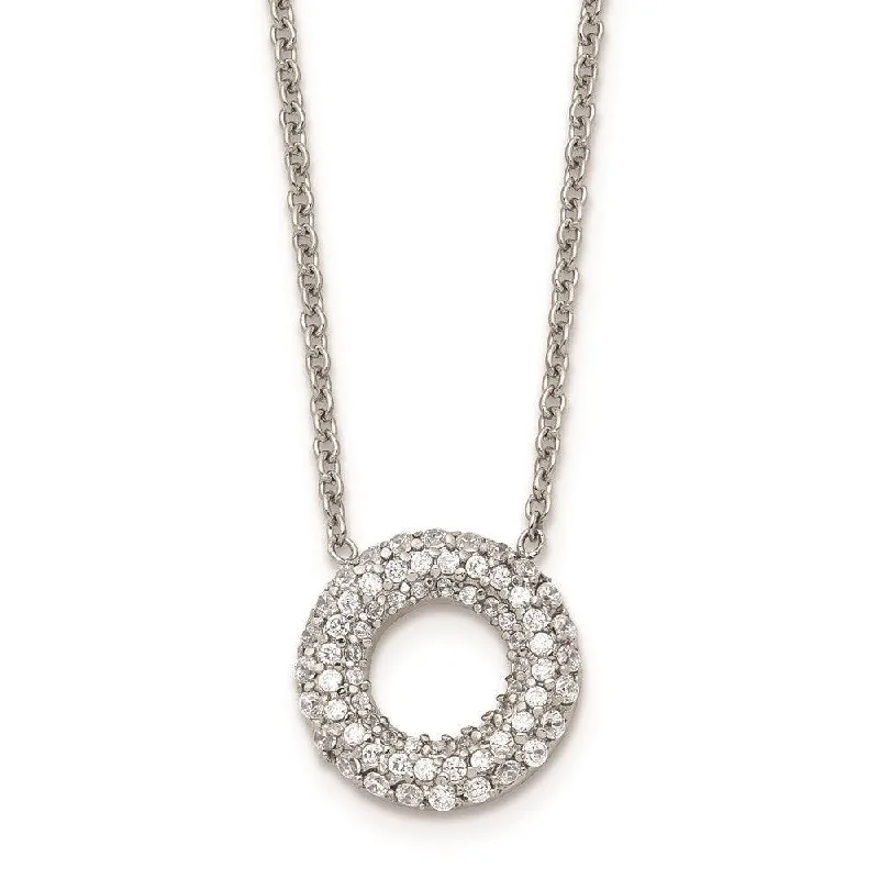 Ladies necklaces long chains-Stainless Steel Polished Circle with CZs Necklace