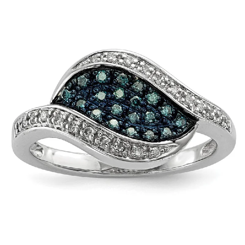 Ladies ring luxury brands-1/5 Ctw Blue & White Diamond Marquise Cluster Ring in Sterling Silver