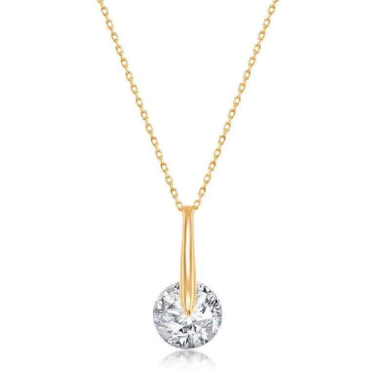 Ladies necklaces limited editions-Sterling Silver Gold Plated Spinning Round CZ Necklace