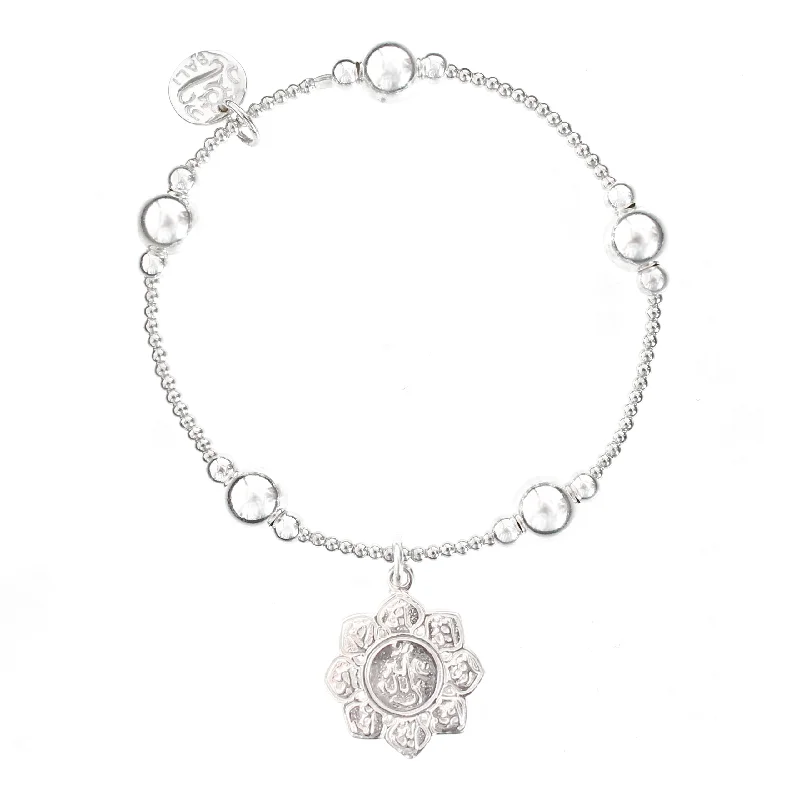 Ladies bracelets engraved names-Lotus Flower Bali Ball Bracelet