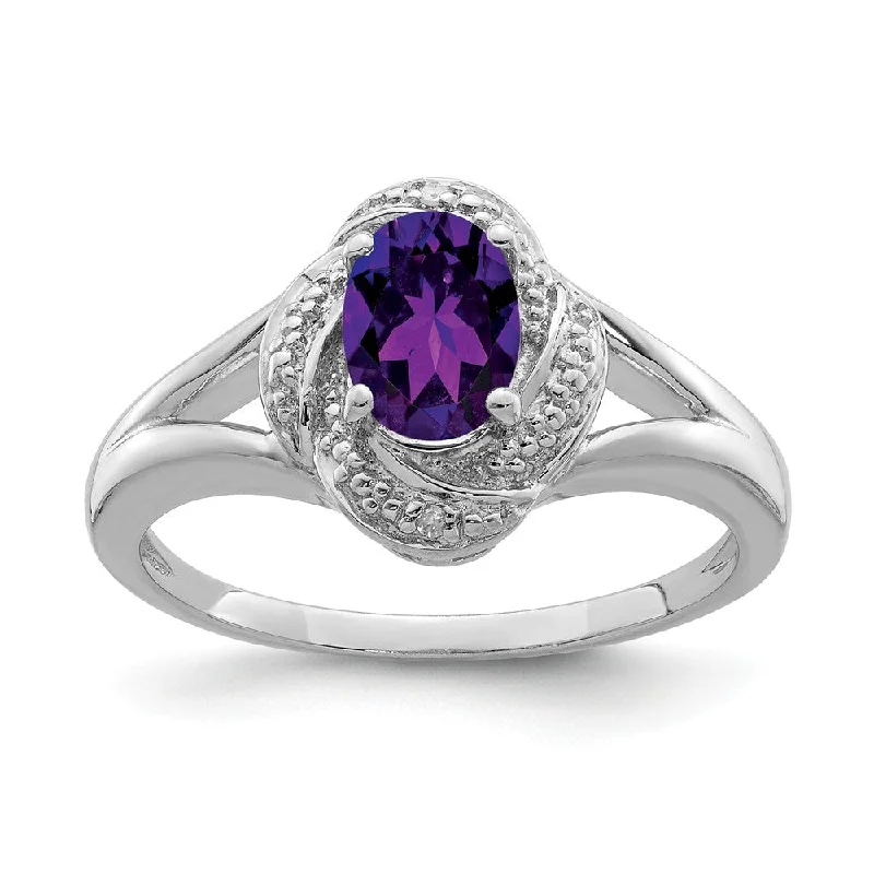 Ladies ring cute looks-Sterling Silver .01 Ctw (H-I, I2-I3) Diamond & Oval Amethyst Ring