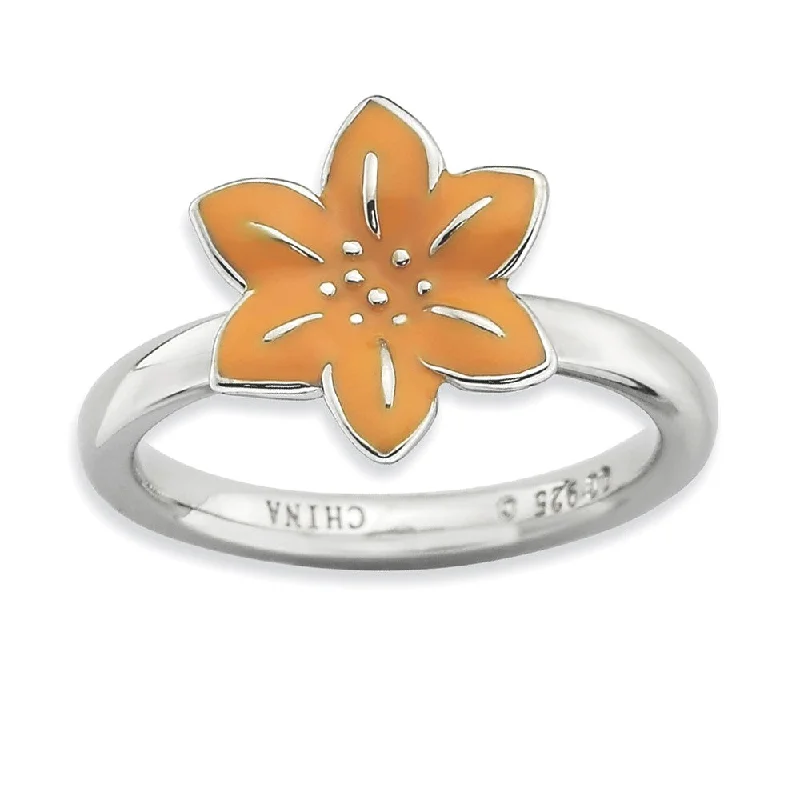 Ladies ring price range-2.25mm Sterling Silver Stackable Enameled Gladiolus Ring