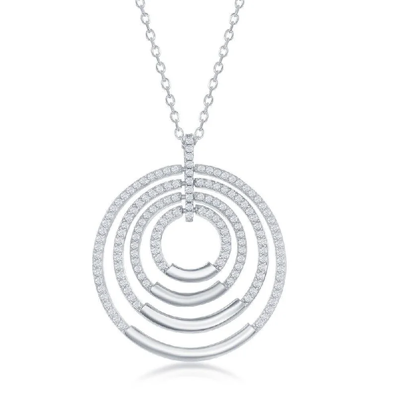 Ladies necklaces office looks-Sterling Silver Multi-Circle Cubic Zirconia Necklace