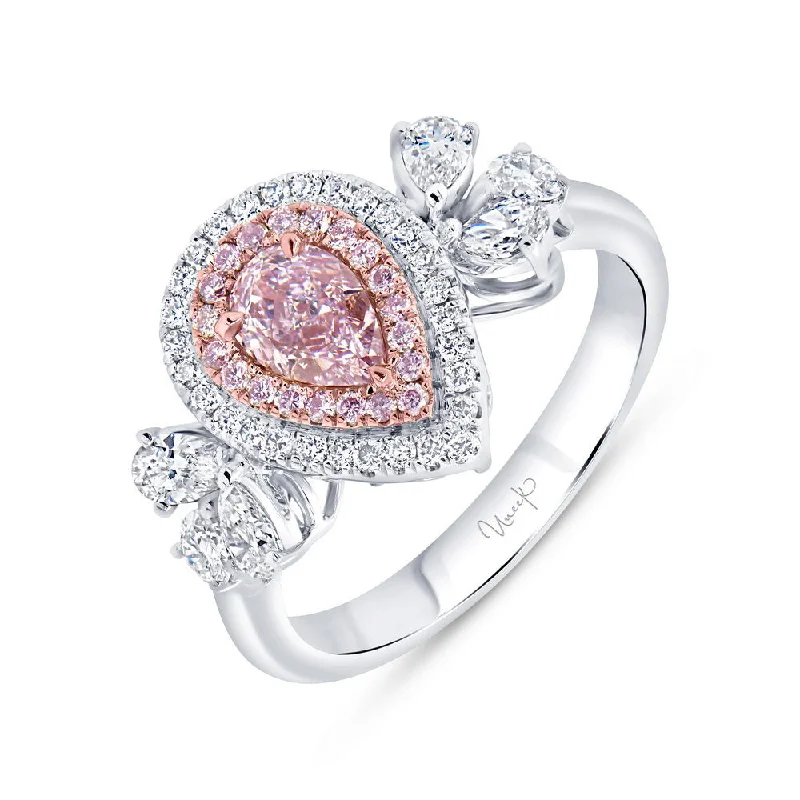 Ladies engagement rings limited editions-Uneek Natureal Collection Double-Halo Pear Shaped Pink Diamond Engagement Ring