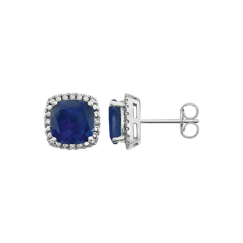 Ladies earrings unique finds-Created Blue Sapphire & Diamond 10mm Earrings in 14k White Gold