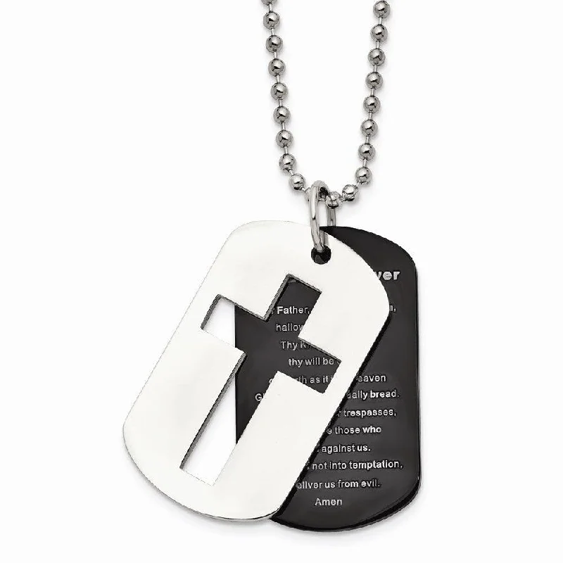 Ladies necklaces collectible items-Stainless Steel Polished Black IP-plated Lord's Prayer Necklace