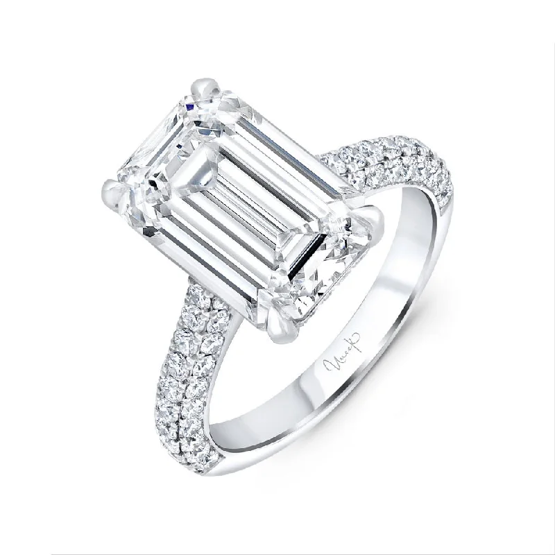 Ladies engagement rings bold statements-Uneek Signature Collection 3-Sided Emerald Cut Diamond Engagement Ring