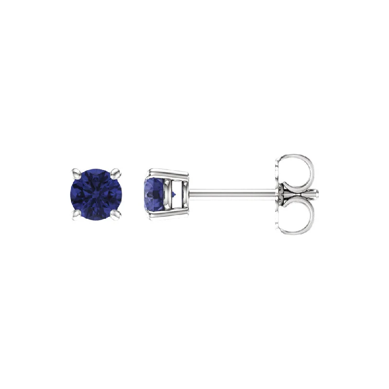 Ladies earrings rose gold-4mm Round Tanzanite Stud Earrings in 14k White Gold