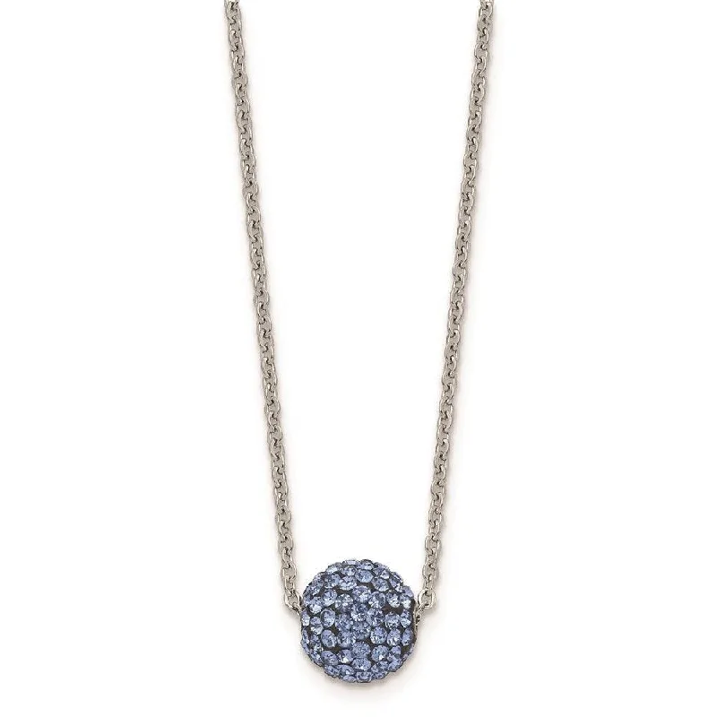 Ladies necklaces retail stores-Stainless Steel Polished Blue Enamel w/Crystals w/2in ext. Necklace