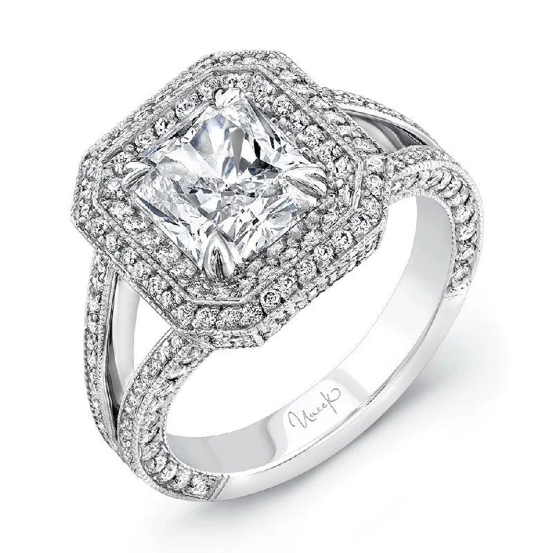 Ladies engagement rings modern flair-Uneek Signature Collection Double-Halo Radiant Diamond Engagement Ring