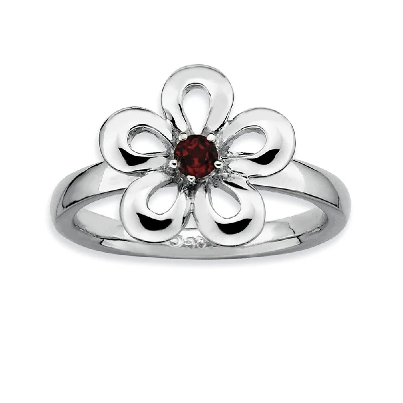 Ladies ring gold-plated-Sterling Silver Stackable Garnet Petal Flower Ring